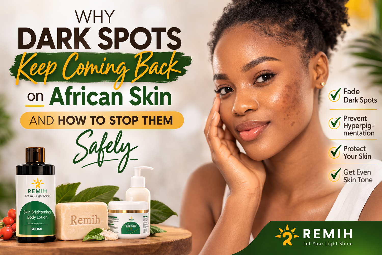 Dark spots on African skin skincare treatment for hyperpigmentation
